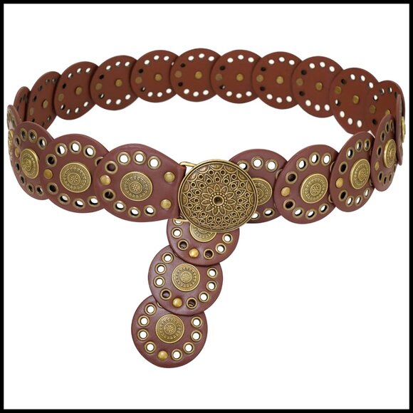 Wide Disc Concho Belt Western Boho Chic PU Leather Waist Belt for Dresses main image 5